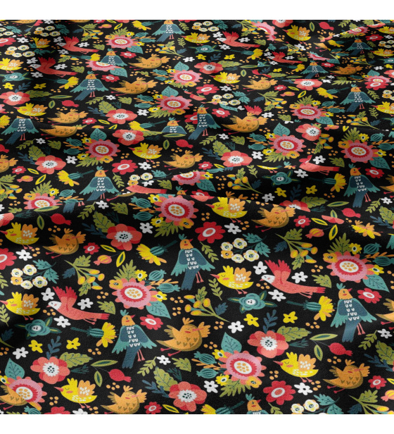 Cotton fabrics, by the meter. Birds of Paradise on the Black