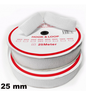 Sew-on Velcro Hook and Loop Set White 25 mm x 25 m