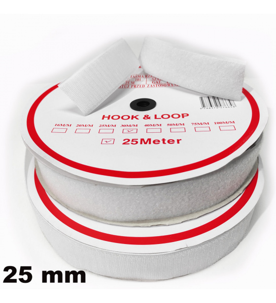 Pásek na suchý zip našívací Háček a Smyčka set bílý 25 mm x 25 bm