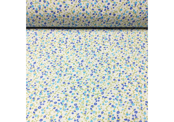 Cotton Fabric Blue Flowers on White