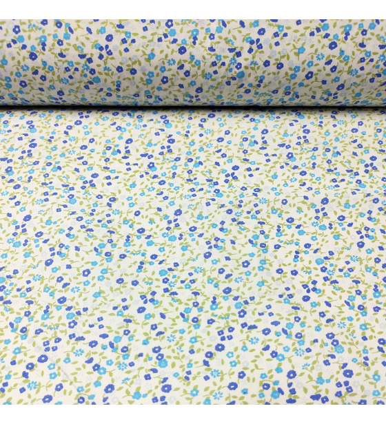 Cotton fabric 100% cotton, 125 g/m², width 160 cm, blue flowers on white
