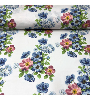 Cotton fabric 100% cotton, 125 g/m², width 160 cm, flowers on white