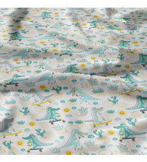 Children's cotton fabric by the meter Cheerful Crocodiles Blue on White