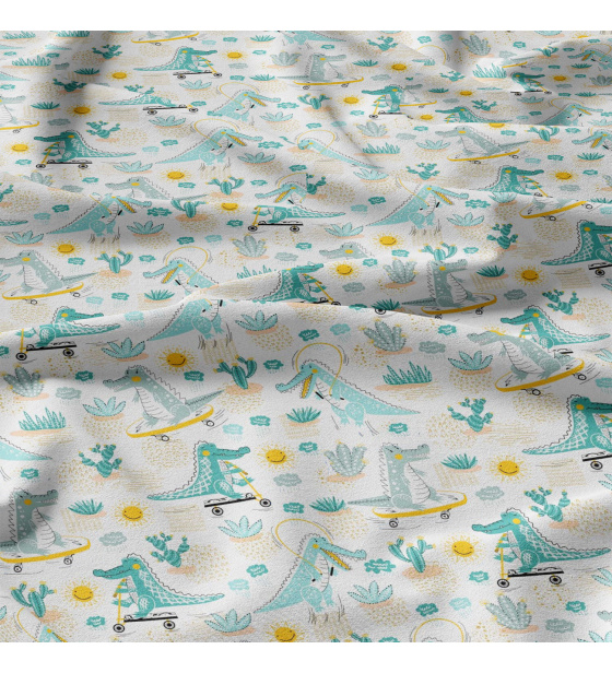 Children's cotton fabric by the meter Cheerful Crocodiles Blue on White