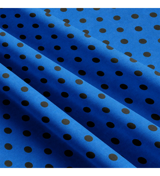 Children's cotton fabrics, by the meter. Dot 10 mm, black on Turquoise
