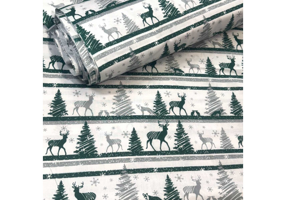 Vánoční bavlněná látka, metráž, šíře 160 cm, Vánoční vzor barva Zelená 03