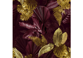 Velvet upholstery fabrics with print, Yellow tropical leaves