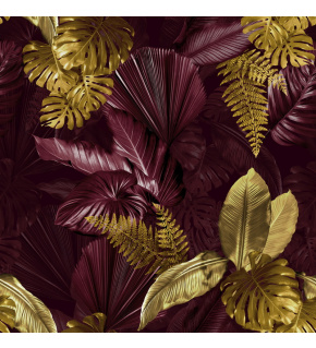 Velvet upholstery fabrics with print, Yellow tropical leaves