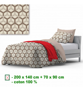 Cotton bedding with zipper, color Beige, 140x200 cm