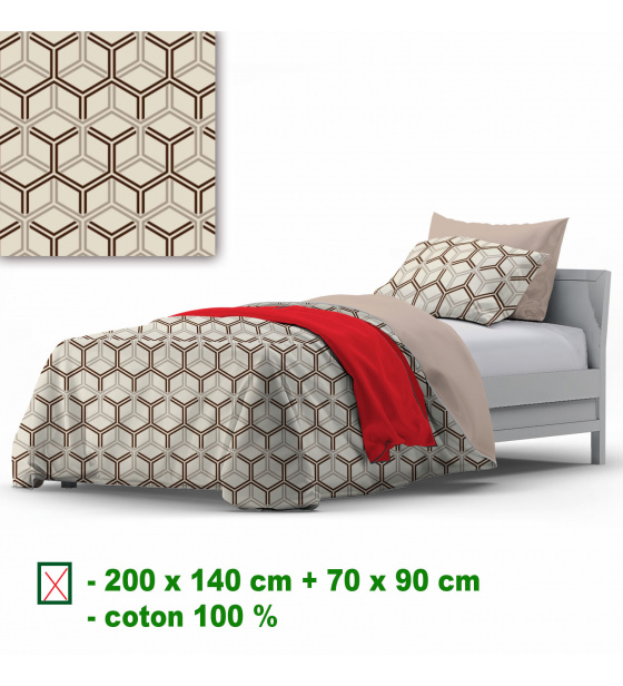Cotton bedding with zipper, color Beige, 140x200 cm