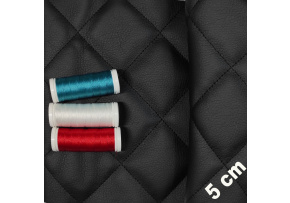 Eco-leather 5x5 color Black quilted with Black threads, by the meter, 145 cm