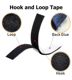 Velcro tape with adhesive black 25 mm