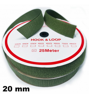 Hook and Loop Velcro Tape Set, color khaki 20 mm, package 25 m