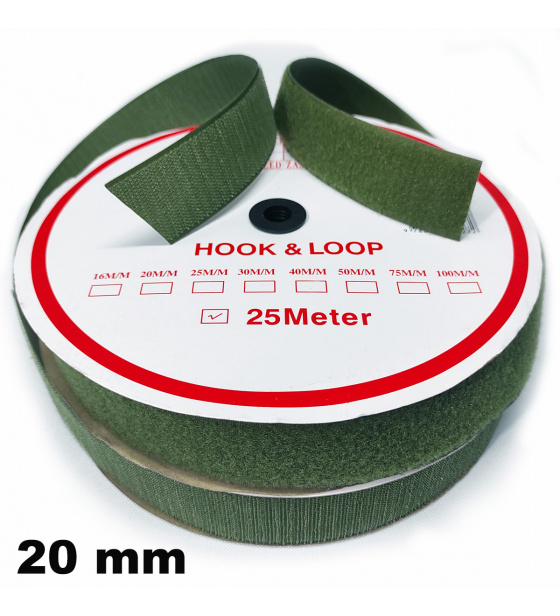 Pásek na suchý zip Háček a Smyčka set, barva khaki 20 mm balení 25 m