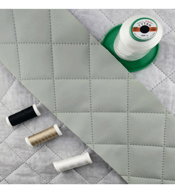 Ultrasonically quilted eco-leather, light gray color, by the meter