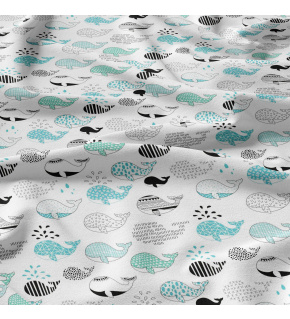 Children's cotton fabric by the meter Whale Turquoise