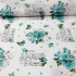 Cotton Fabric Flowers Turquoise on White