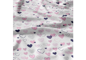 Decorative cotton fabric, by the meter, Pink Hearts on White