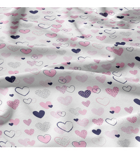Decorative cotton fabric, by the meter, Pink Hearts on White