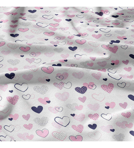 Decorative cotton fabric, by the meter, Pink Hearts on White