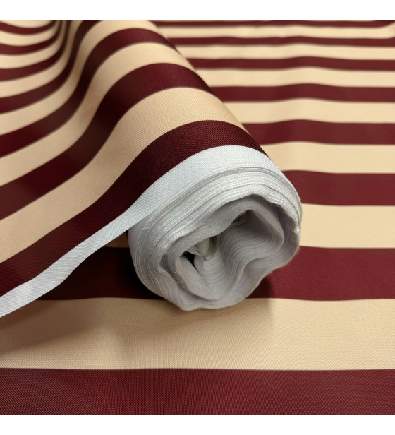 Outdoor fabric Pergola (Oxford), 200 g/m², width 160 cm, beige-burgundy stripes 5 cm