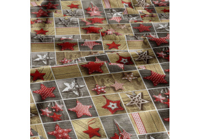 Christmas cotton fabric, by the meter, width 160 cm, Christmas ornaments stars Red on Yellow