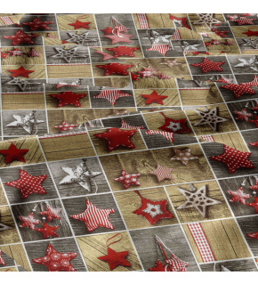 Christmas cotton fabric, by the meter, width 160 cm, Christmas ornaments stars Red on Yellow