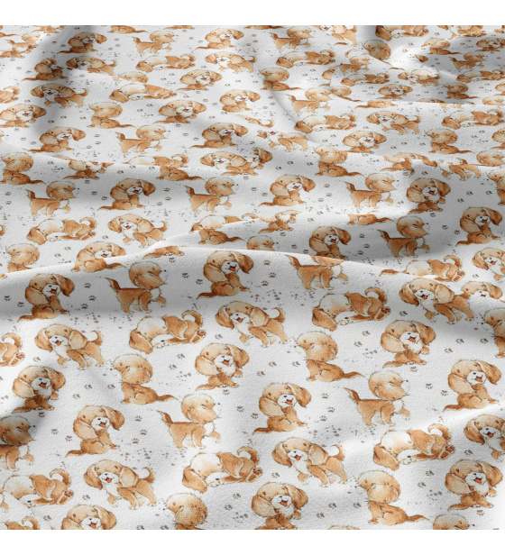 Cotton fabric, by the meter. Dog on White