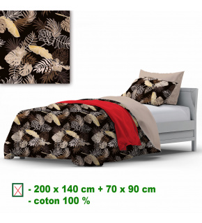 Cotton bedding with zipper, color Black, 140x200 cm