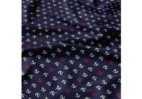 Children's cotton fabric by the meter Anchors Red on Navy