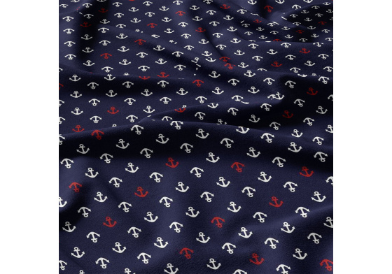 Children's cotton fabric by the meter Anchors Red on Navy