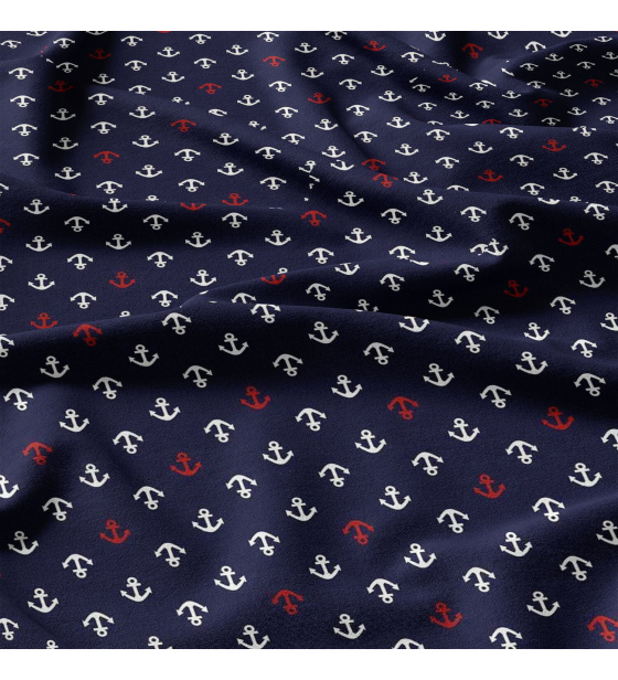 Children's cotton fabric by the meter Anchors Red on blue