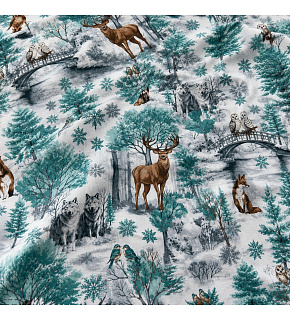 Christmas cotton fabric, by the meter, width 160 cm, pattern Nature Green on White
