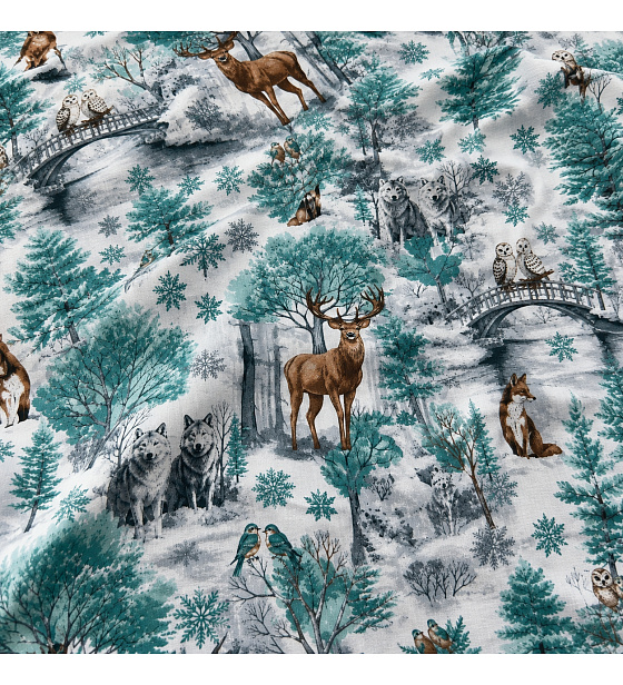 Christmas cotton fabric, by the meter, width 160 cm, pattern Nature Green on White