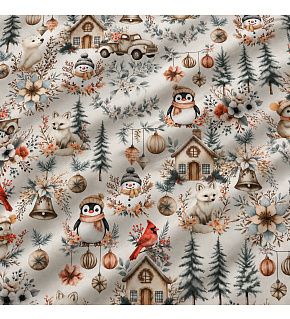 Christmas cotton fabric, by the meter, width 160 cm, Christmas pattern on White Christmas cotton fabric, by the meter, width 160 cm, Christmas pattern on White