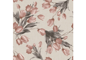 Velvet upholstery fabrics with print, Tulips on Beige