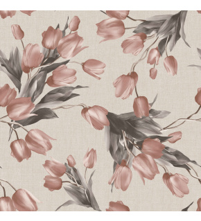 Velvet upholstery fabrics with print, Tulips on Beige