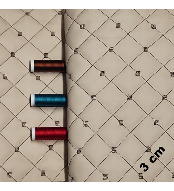 Faux leather MIX 3x3 cm, beige color, quilted with brown threads, sold by the meter, 1.45 m x 0.8 m