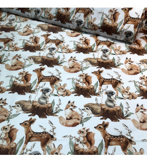 Cotton fabric, by the meter. Crazy cat on White