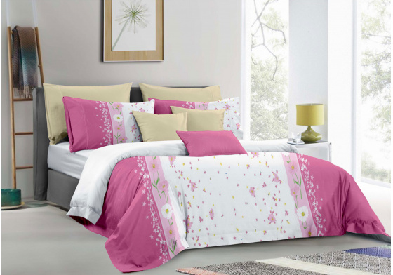 Flannel bedding with zipper, color Pink, 140x200 cm