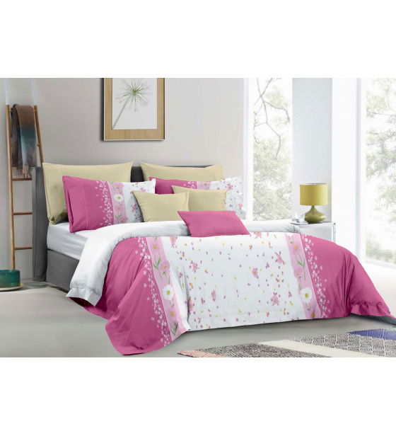 Flannel bedding with zipper, color Pink, 140x200 cm