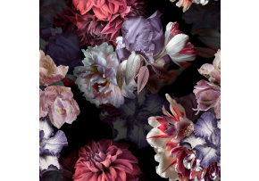 Velvet upholstery fabrics with print. Colorful Flowers on Black