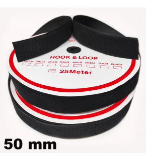 Hook and Loop Velcro Strap Set Black 50 mm Pack 25 m