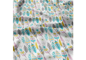 Decorative cotton fabric, by the meter, Mint Feathers on White