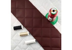 Ultrasonically quilted eco-leather, burgundy color, by the meter