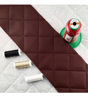 Ultrasonically quilted eco-leather, burgundy color, by the meter