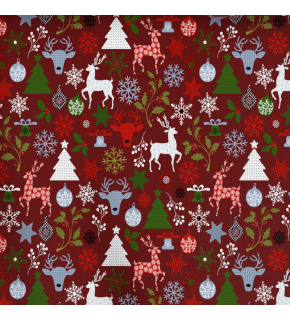Christmas cotton fabric, by the meter, width 160 cm, MIX on Burgundy