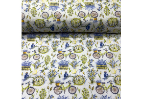 Cotton Fabric Flowers and Bicycle on White