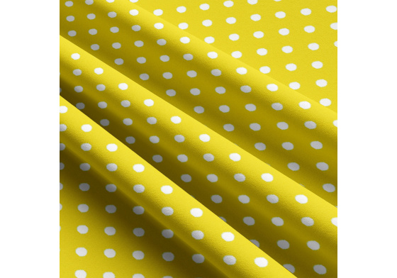 Children's cotton fabrics, by the meter. Dot 10 mm, White on Yellow