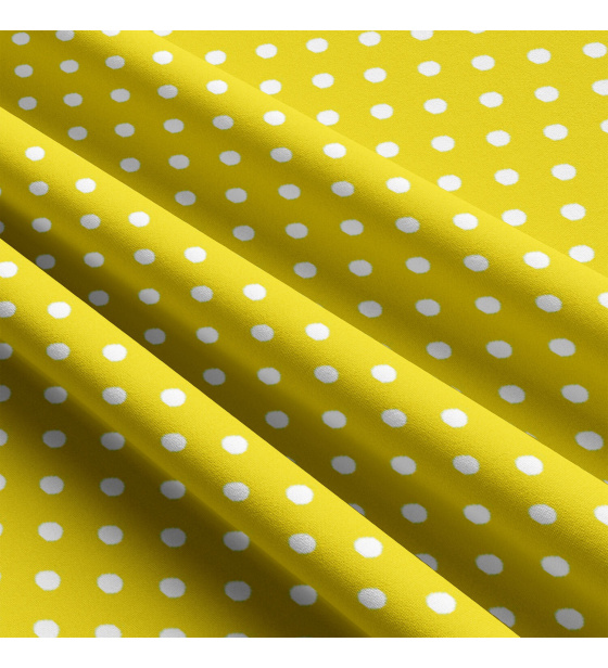 Children's cotton fabrics, by the meter. Dot 10 mm, white on Yellow